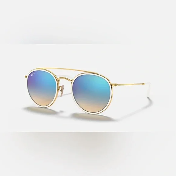 NWOT Ray-Ban Gold Frame Sunglasses with Blue Lenses - Picture 3 of 8